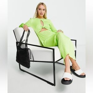 Topshop Green Midi Smocked Dress with Cutout